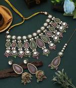 Pink & pista green color kundan necklace set
