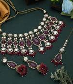 Rani color kundan necklace set