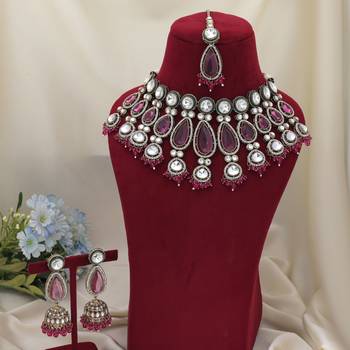 Rani color kundan necklace set 2