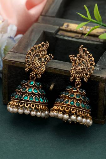 Green color oxidised earrings