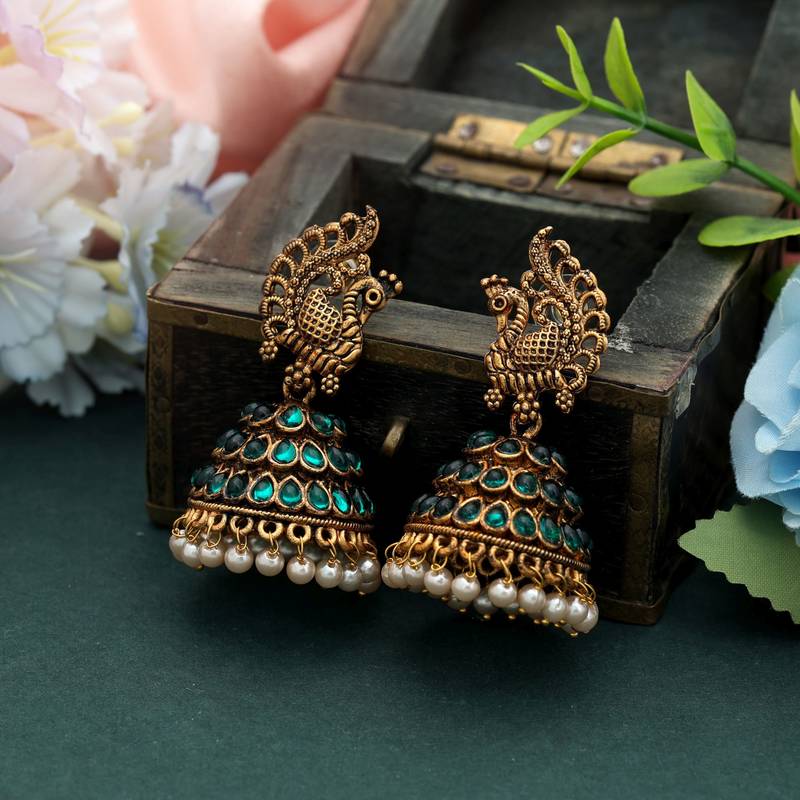 Green color oxidised earrings