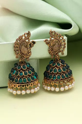 Green color oxidised earrings