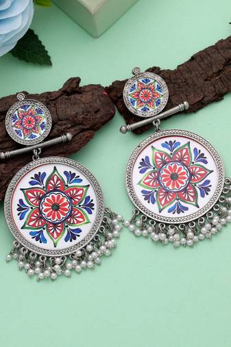 Multi color meena work oxidised earrings
