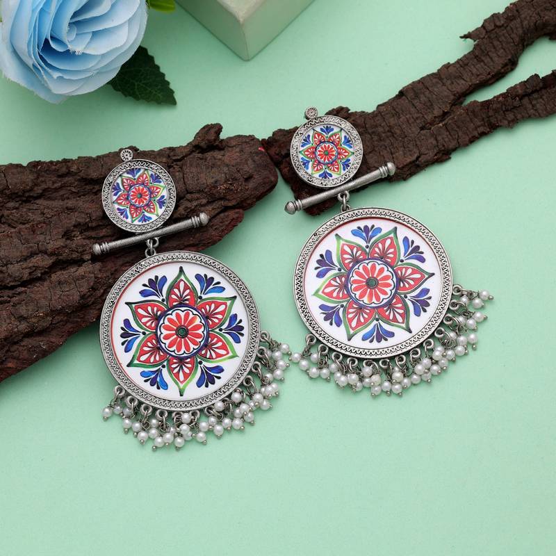 Multi color meena work oxidised earrings