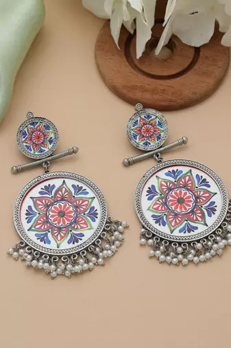 Multi color meena work oxidised earrings