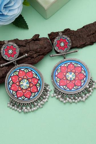 Multi color meena work oxidised earrings