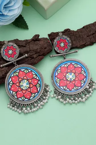 Multi color meena work oxidised earrings