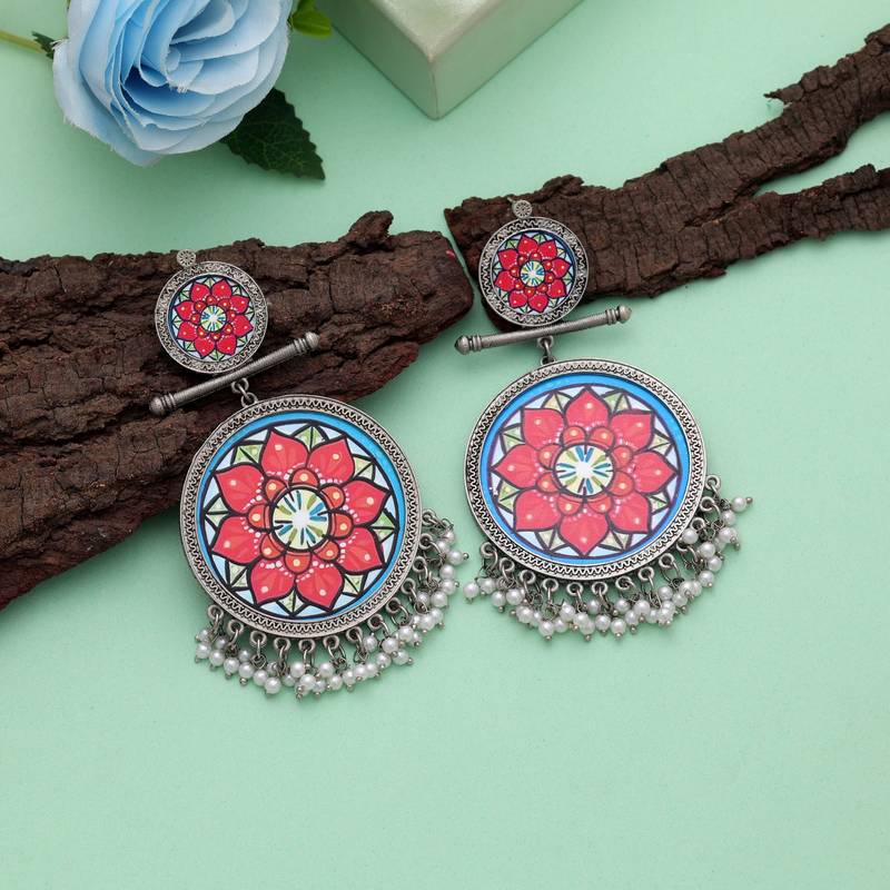 Multi color meena work oxidised earrings
