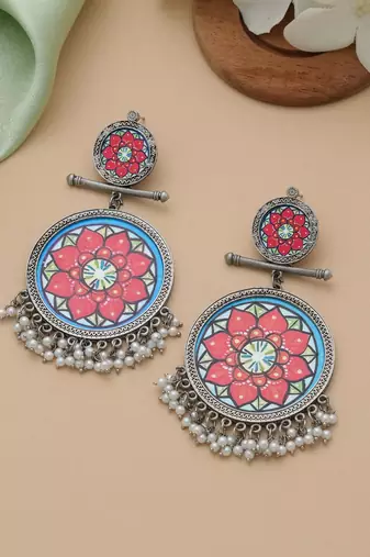 Multi color meena work oxidised earrings