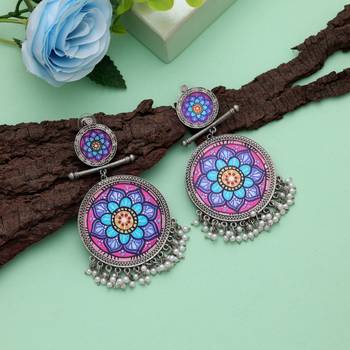 Multi color meena work oxidised earrings 1