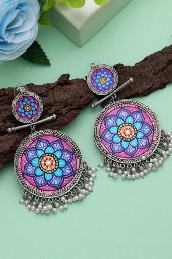 Multi color meena work oxidised earrings