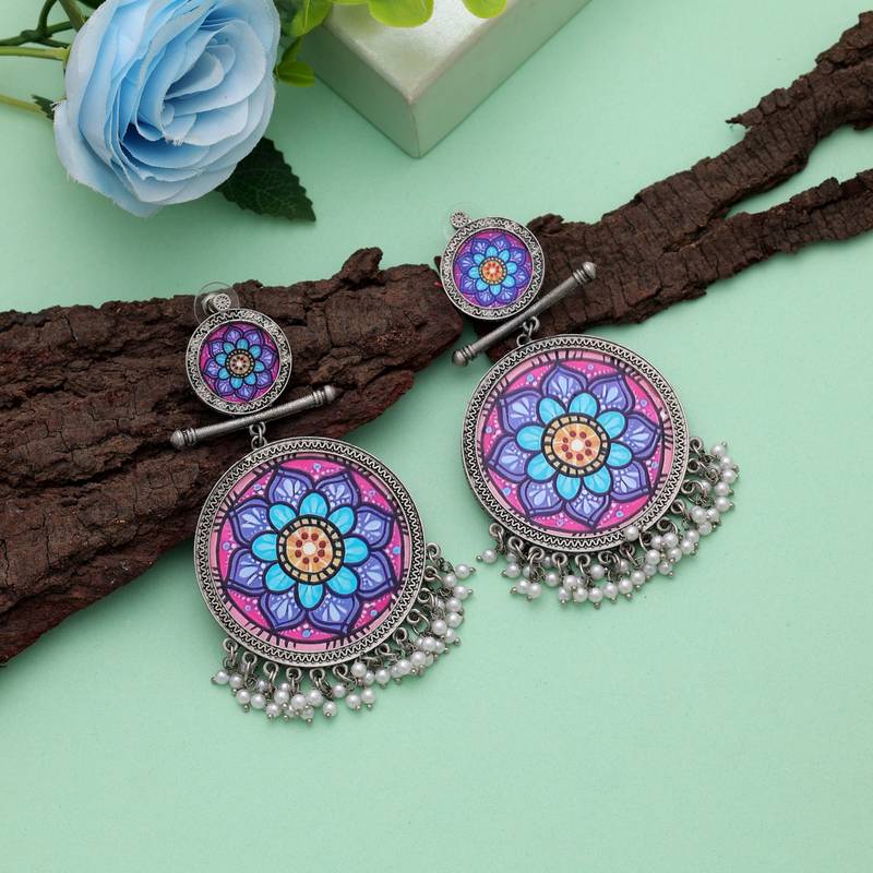 Multi color meena work oxidised earrings