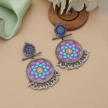 Multi color meena work oxidised earrings 2