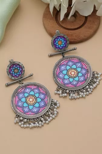 Multi color meena work oxidised earrings