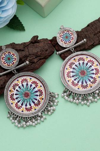 Multi color meena work oxidised earrings