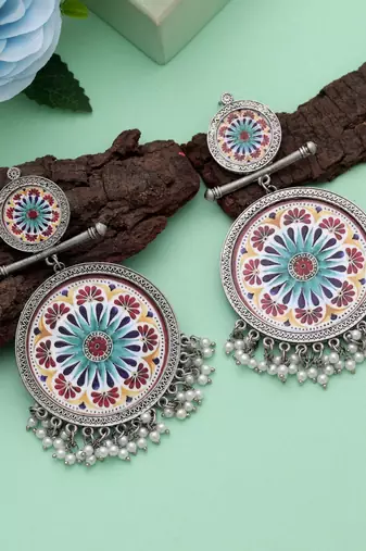 Multi color meena work oxidised earrings