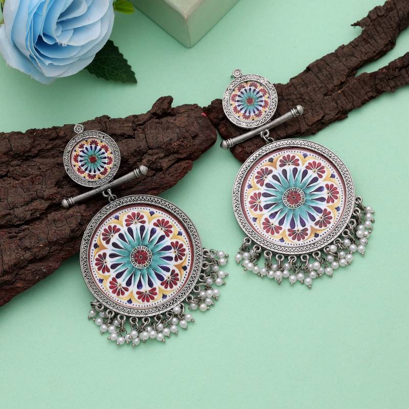 Multi color meena work oxidised earrings
