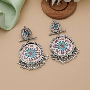 Multi color meena work oxidised earrings 2
