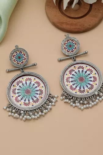 Multi color meena work oxidised earrings