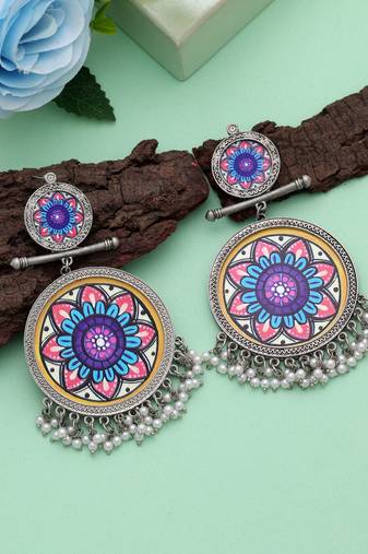 Multi color meena work oxidised earrings