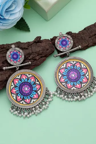 Multi color meena work oxidised earrings