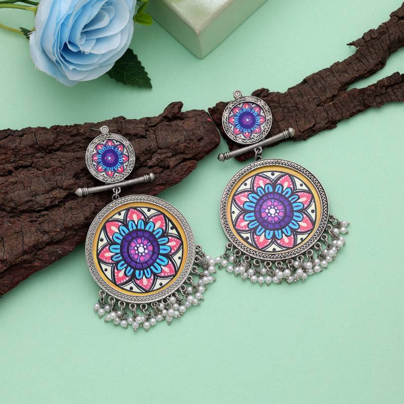 Multi color meena work oxidised earrings