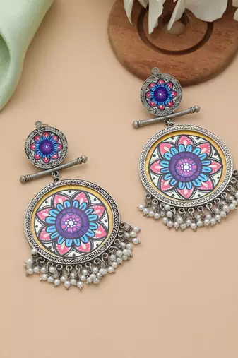 Multi color meena work oxidised earrings