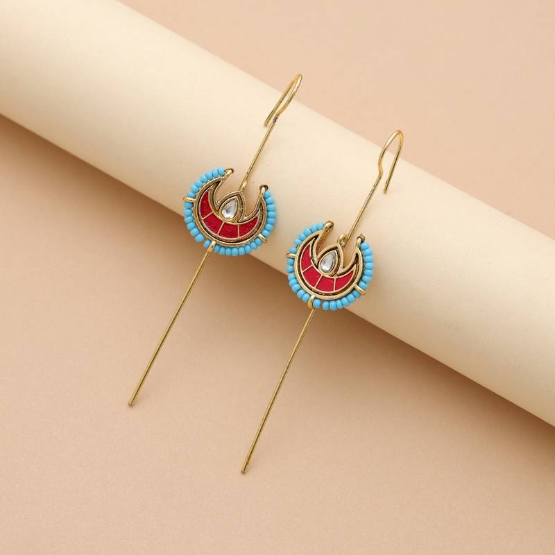 Rani color meena work oxidised ear cuff