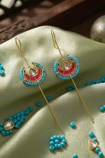 Rani color meena work oxidised ear cuff
