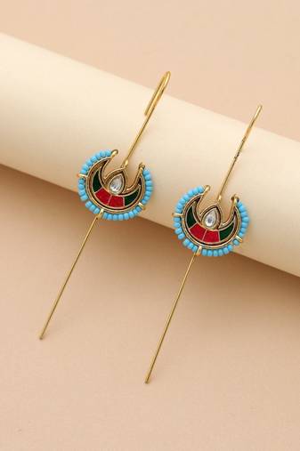 Rani & green color meena work oxidised ear cuff