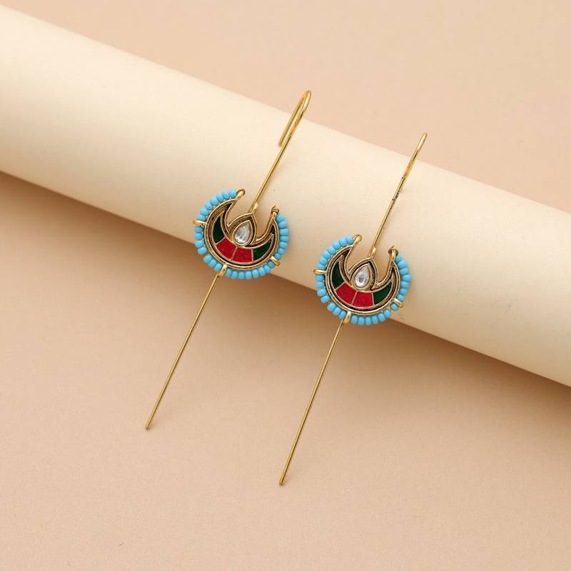 Rani & green color meena work oxidised ear cuff
