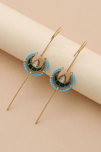 Green color meena work oxidised ear cuff