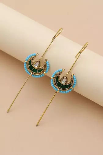 Green color meena work oxidised ear cuff