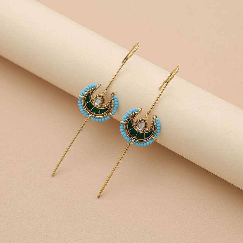 Green color meena work oxidised ear cuff