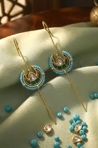 Green color meena work oxidised ear cuff