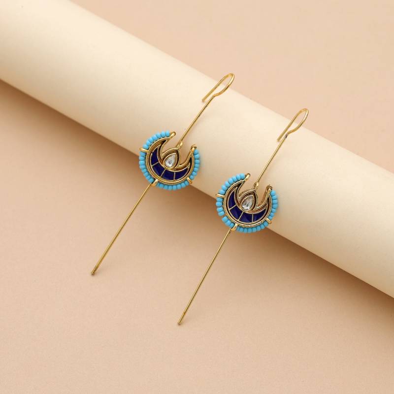 Blue color meena work oxidised ear cuff