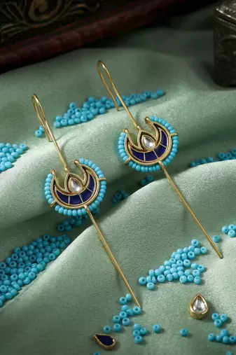 Blue color meena work oxidised ear cuff