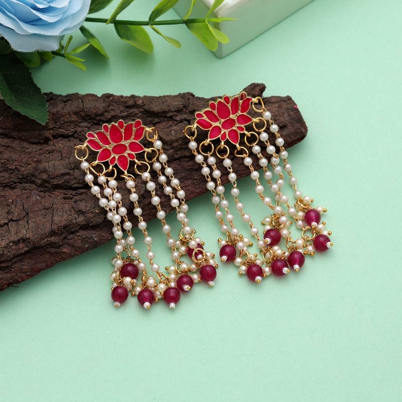 Rani color meenakari earrings