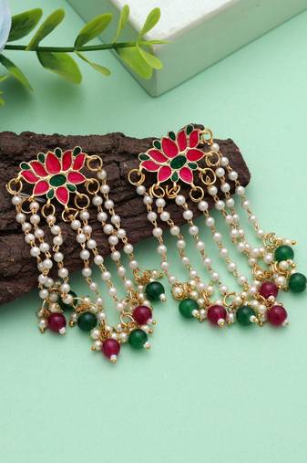 Rani & green color meenakari earrings