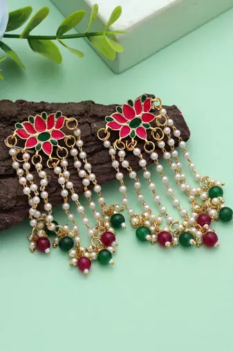 Rani & green color meenakari earrings