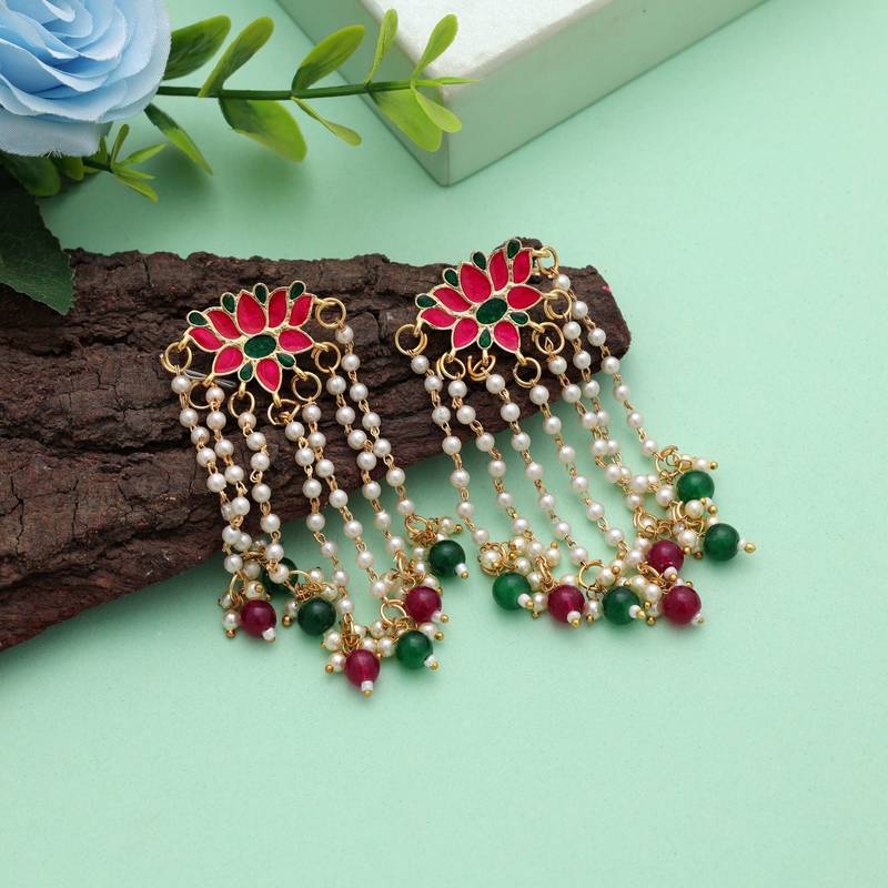 Rani & green color meenakari earrings