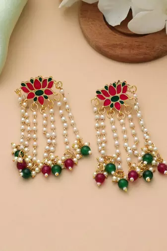 Rani & green color meenakari earrings