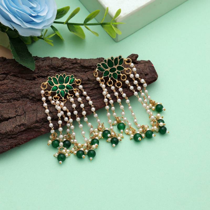 Green color meenakari earrings