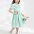 Mint green solid plain cotton fabric a-line casual girls dress