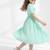 Mint green solid plain cotton fabric a-line casual girls dress