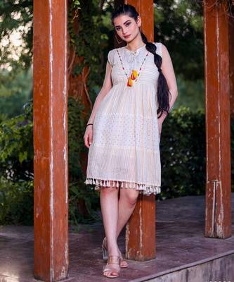 Hand work khadi cotton short dress 1