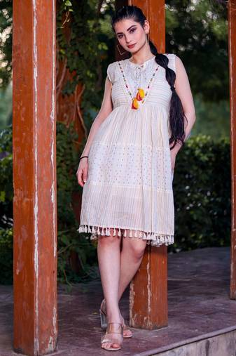 Hand work khadi cotton short dress