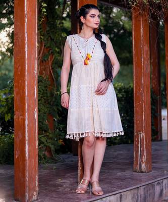Hand work khadi cotton short dress 2