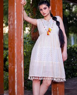 Hand work khadi cotton short dress 3