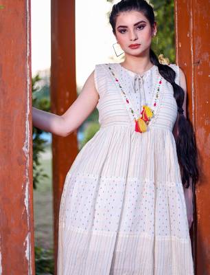Hand work khadi cotton short dress 4